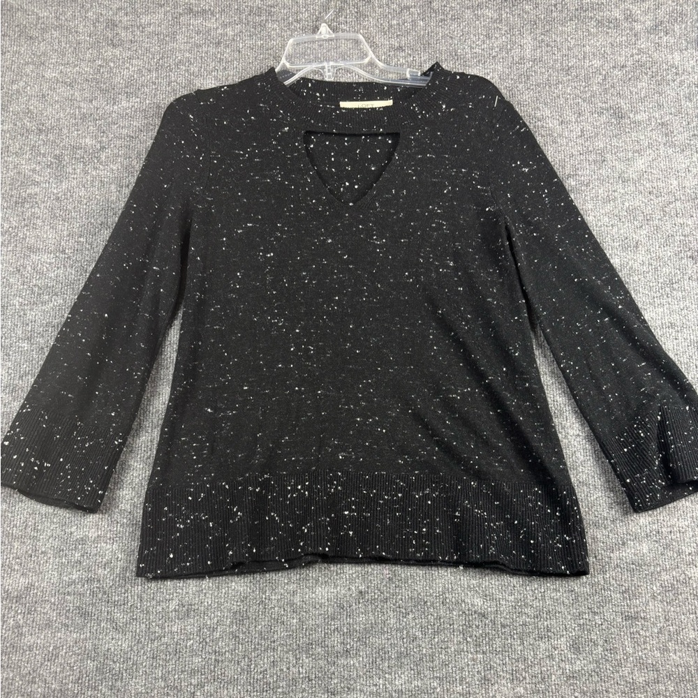 LOFT Black Speckled Knit Keyhole Sweater XS